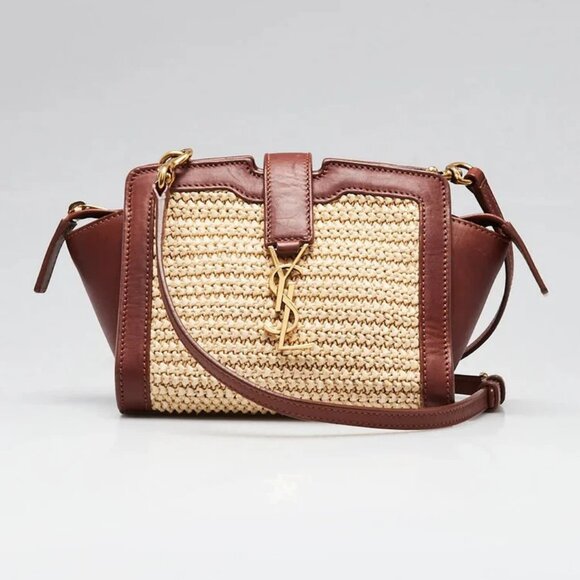 Yves Saint Laurent Natural Raffia and Calfskin Leather Toy Monogram Cabas Bag - Picture 1 of 12